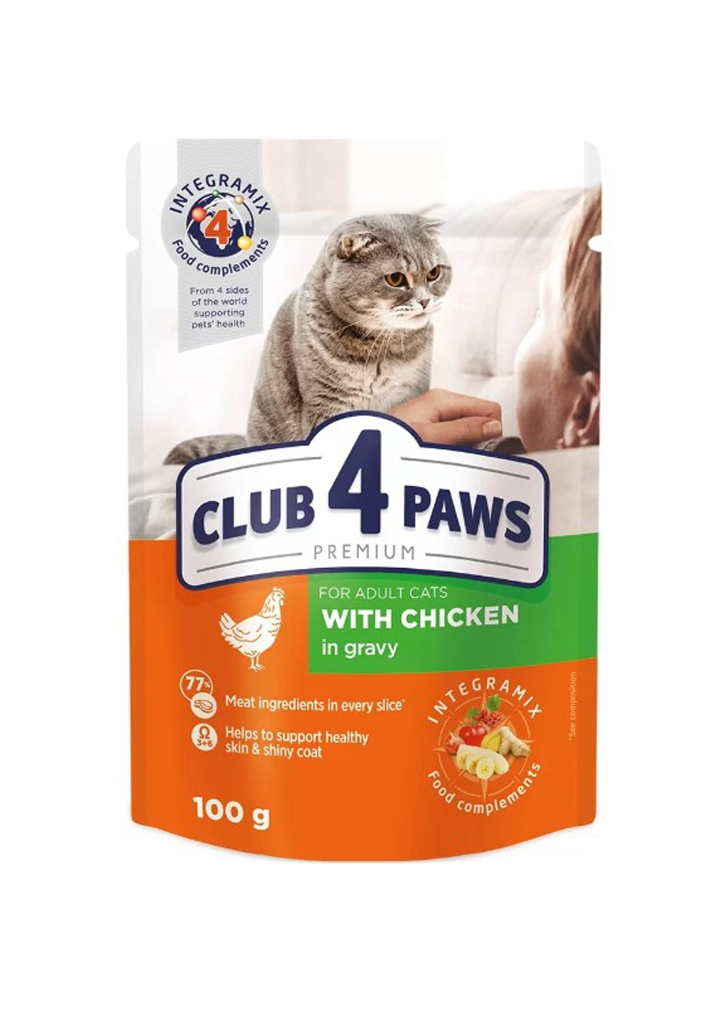 Club 4 Paws, adult cat wet food, in Gravy, with chicken, 100 g