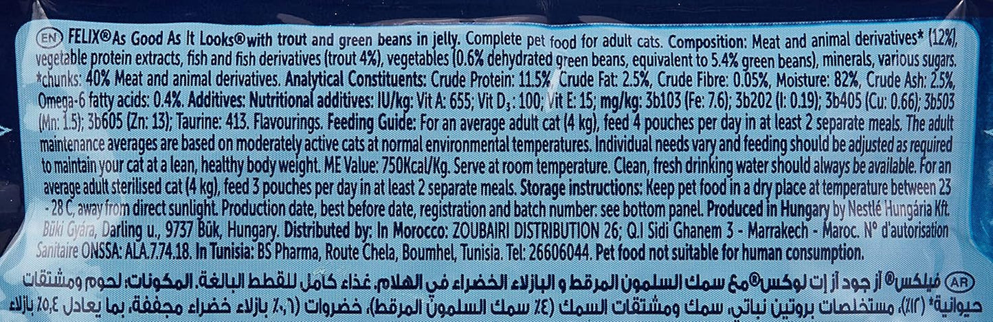 Felix Purina As Good As It Looks with Trout and Green Bean in Jelly, 85g