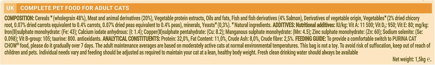 Purina cat chow adult with naturium rich in salmon dry cat food 1.5kg